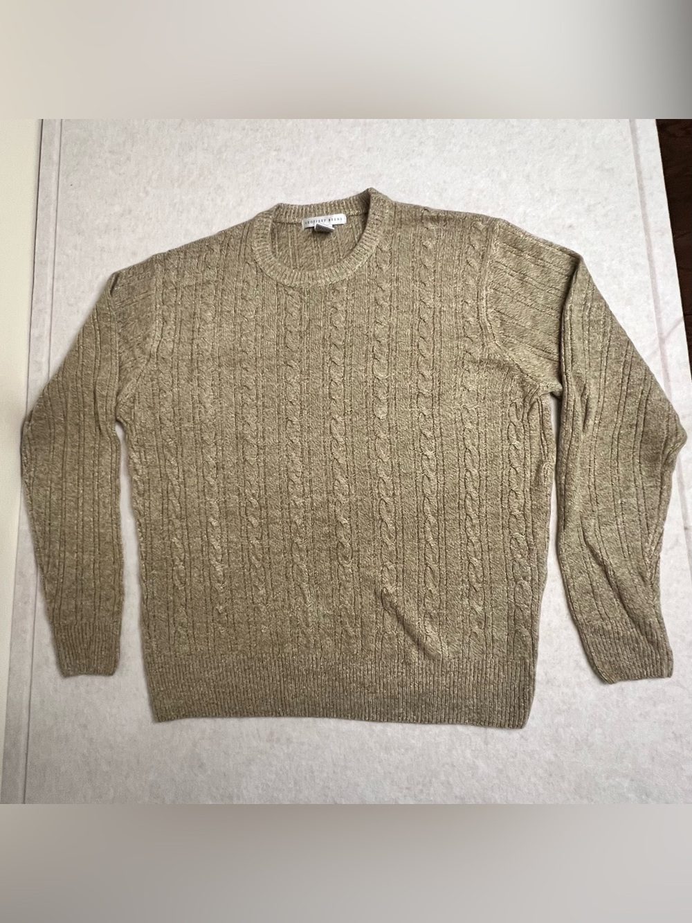 Geoffrey Beene Olive Cable Knit Crewneck Sweater